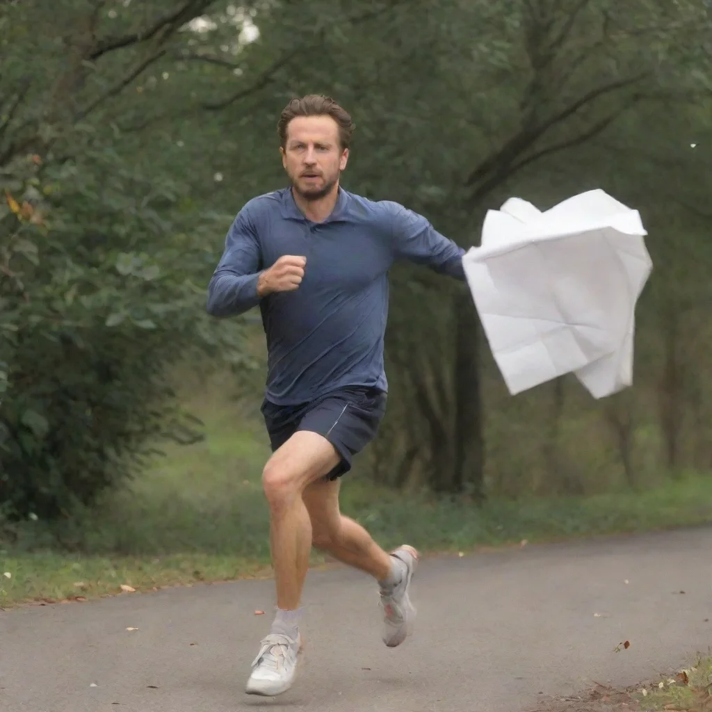 man running with 1 paper at a time