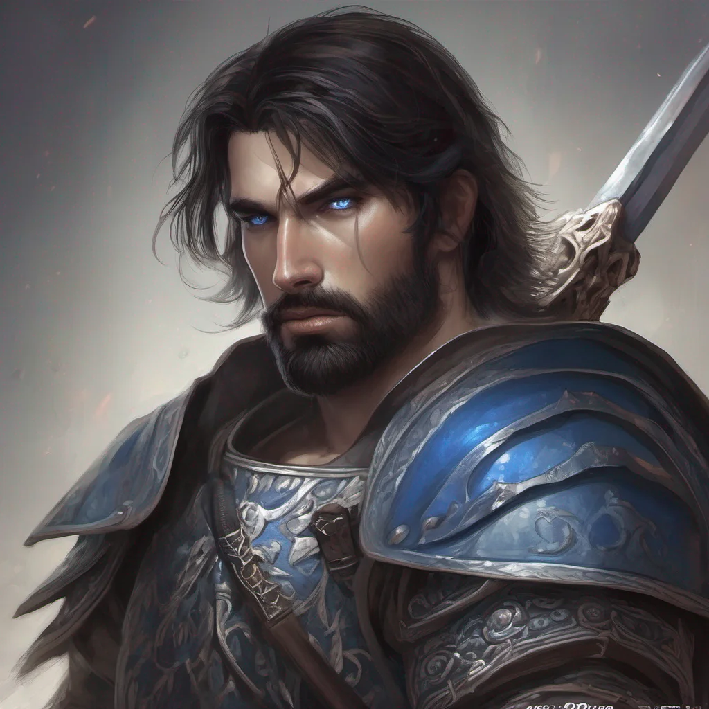 man short hair warrior fantasy art dark hair beard sword armor blue eyes amazing awesome portrait 2