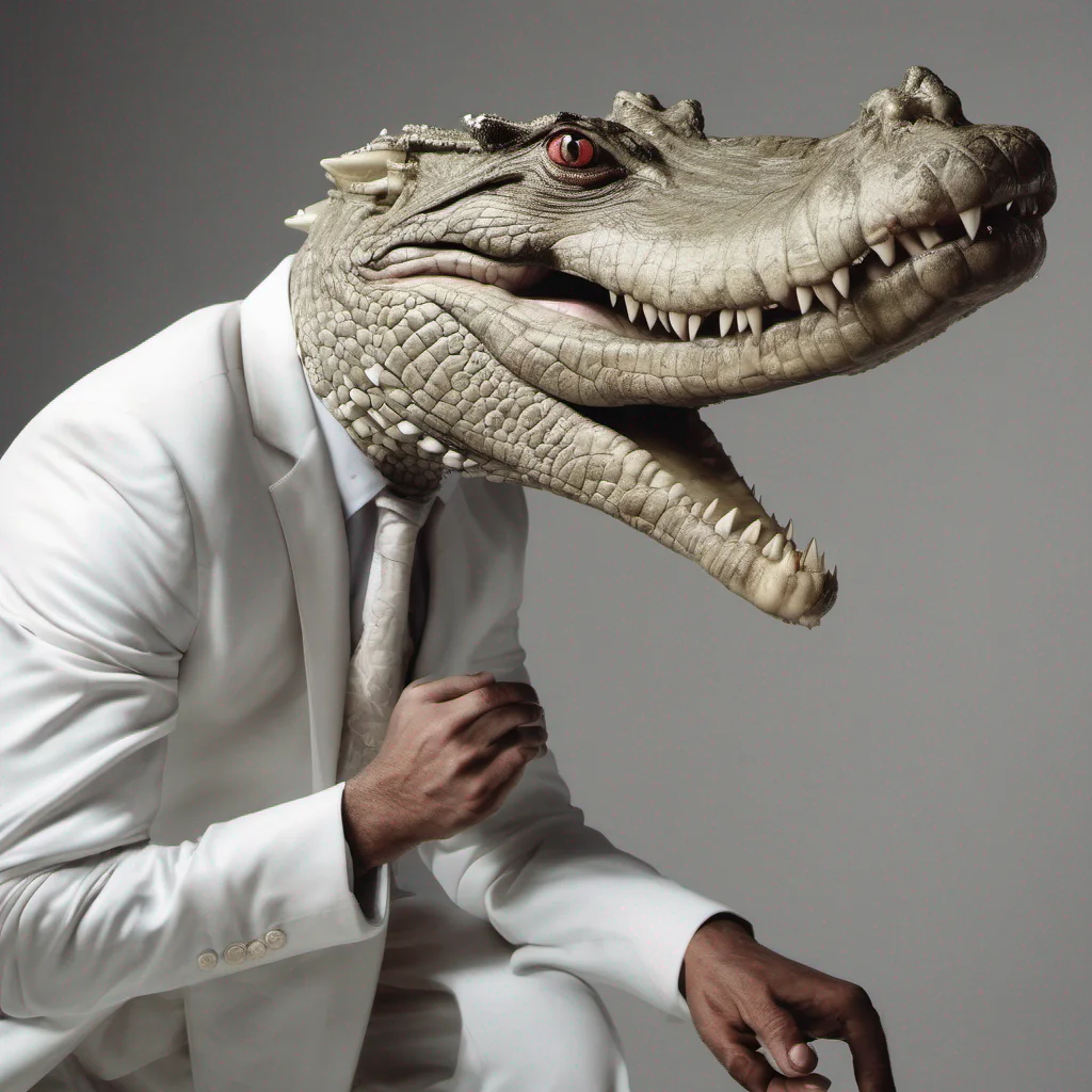 aiman wearing white suit but having head of crocodile  amazing awesome portrait 2