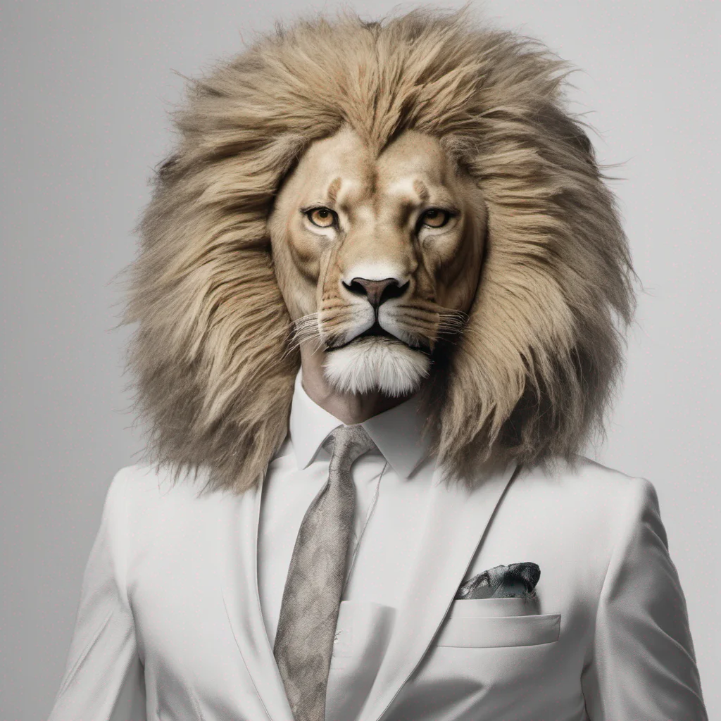 aiman wearing white suit but having head of lion  amazing awesome portrait 2