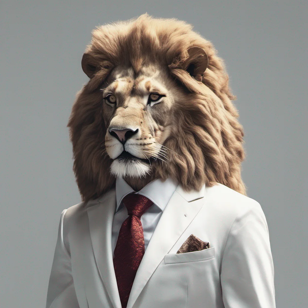aiman wearing white suit but having head of lion  good looking trending fantastic 1