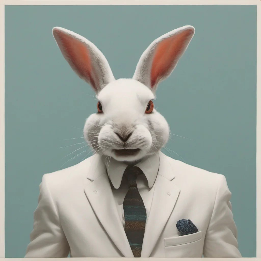 man wearing white suit but having head of rabbit  amazing awesome portrait 2