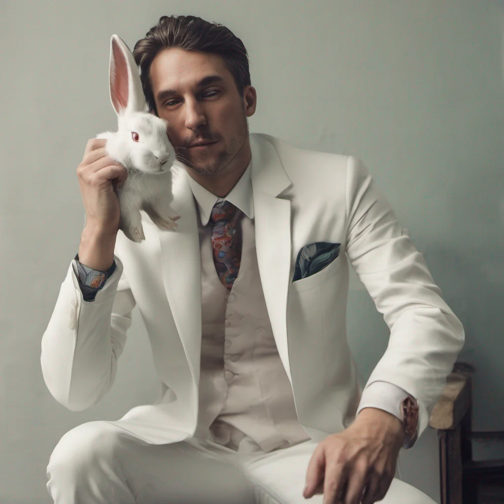 aiman wearing white suit but having head of rabbit  good looking trending fantastic 1