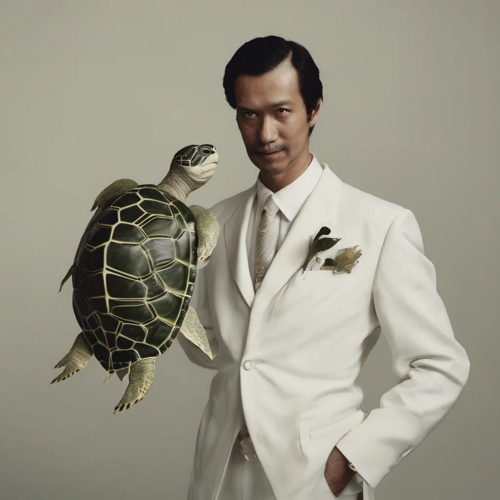 man with head of turtle wearing white suit  good looking trending fantastic 1