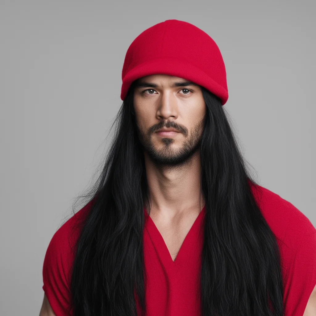 aiman with long black hair%2Cwith a red cap and red vest amazing awesome portrait 2
