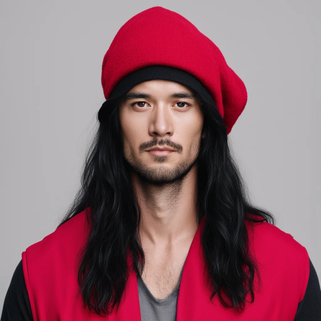 aiman with long black hair%2Cwith a red cap and red vest confident engaging wow artstation art 3