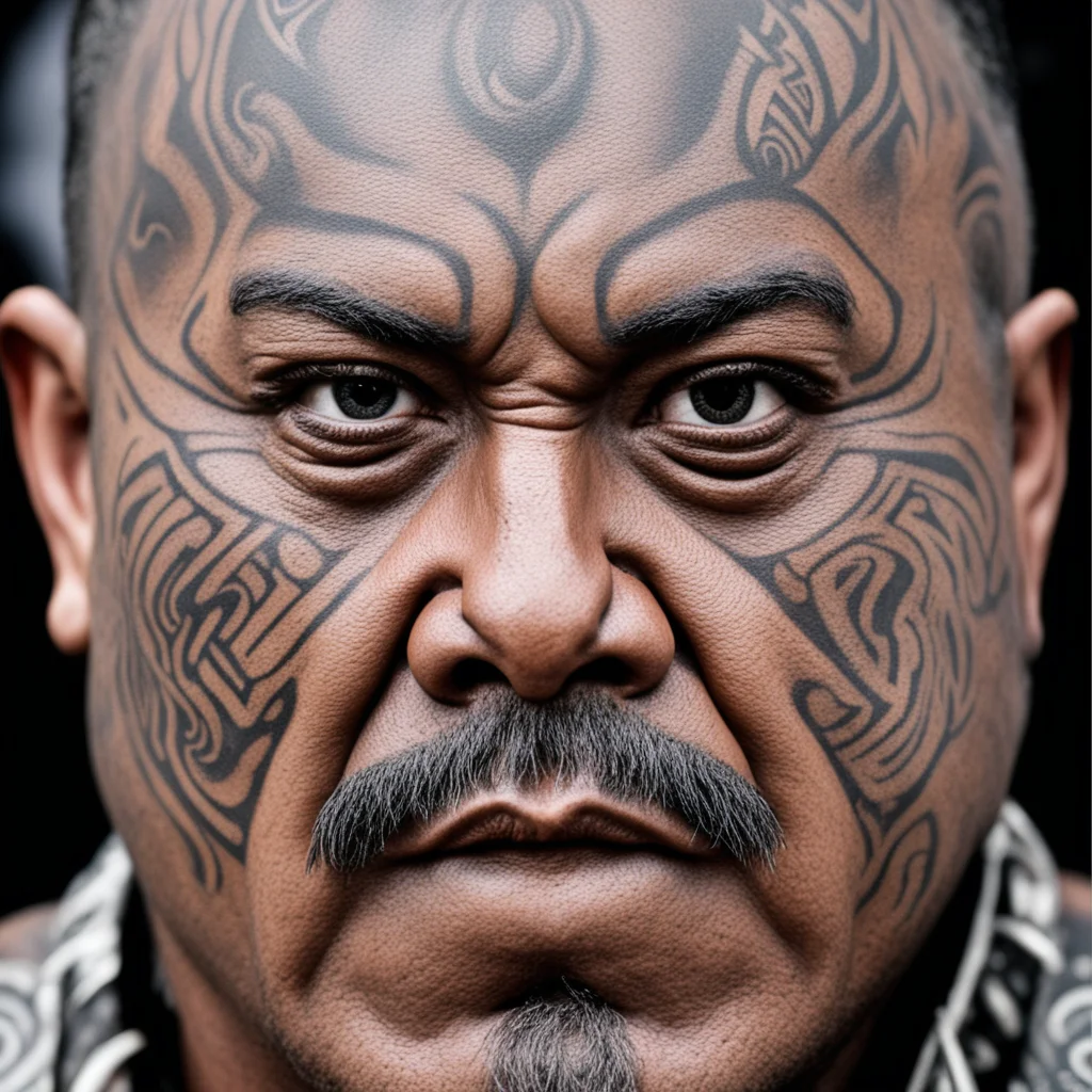 maori cheif moko facial tatoos menacing close up face confident engaging wow artstation art 3