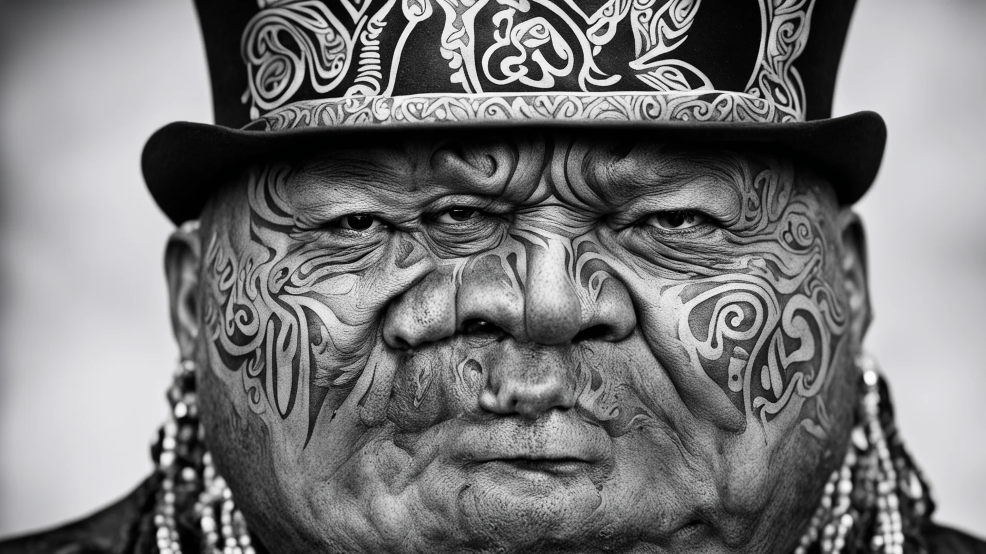 maori cheif moko facial tatoos menacing close up face top hat good looking trending fantastic 1 wide