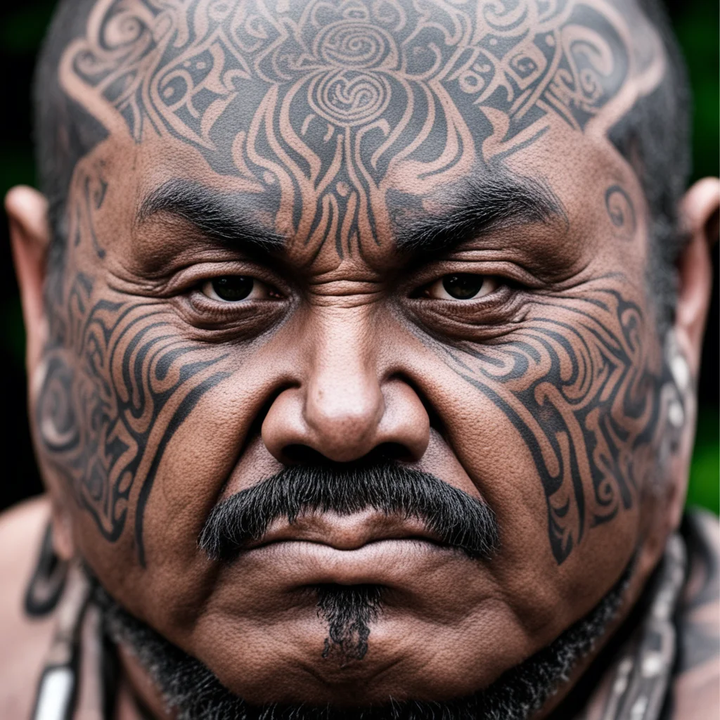 maori cheif moko facial tatoos menacing close up face