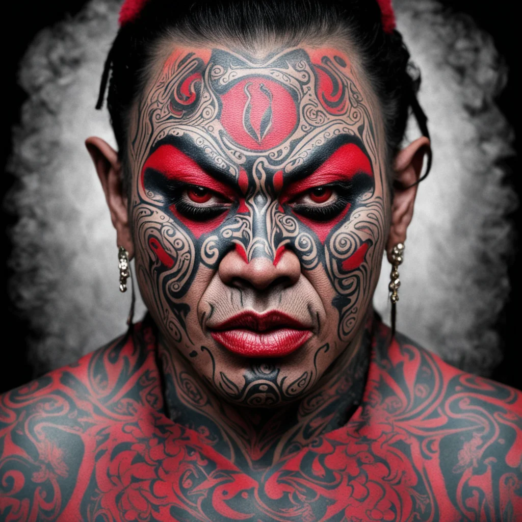 aimaori cheif moko facial tatoos menacing portrait red eves vampire good looking trending fantastic 1