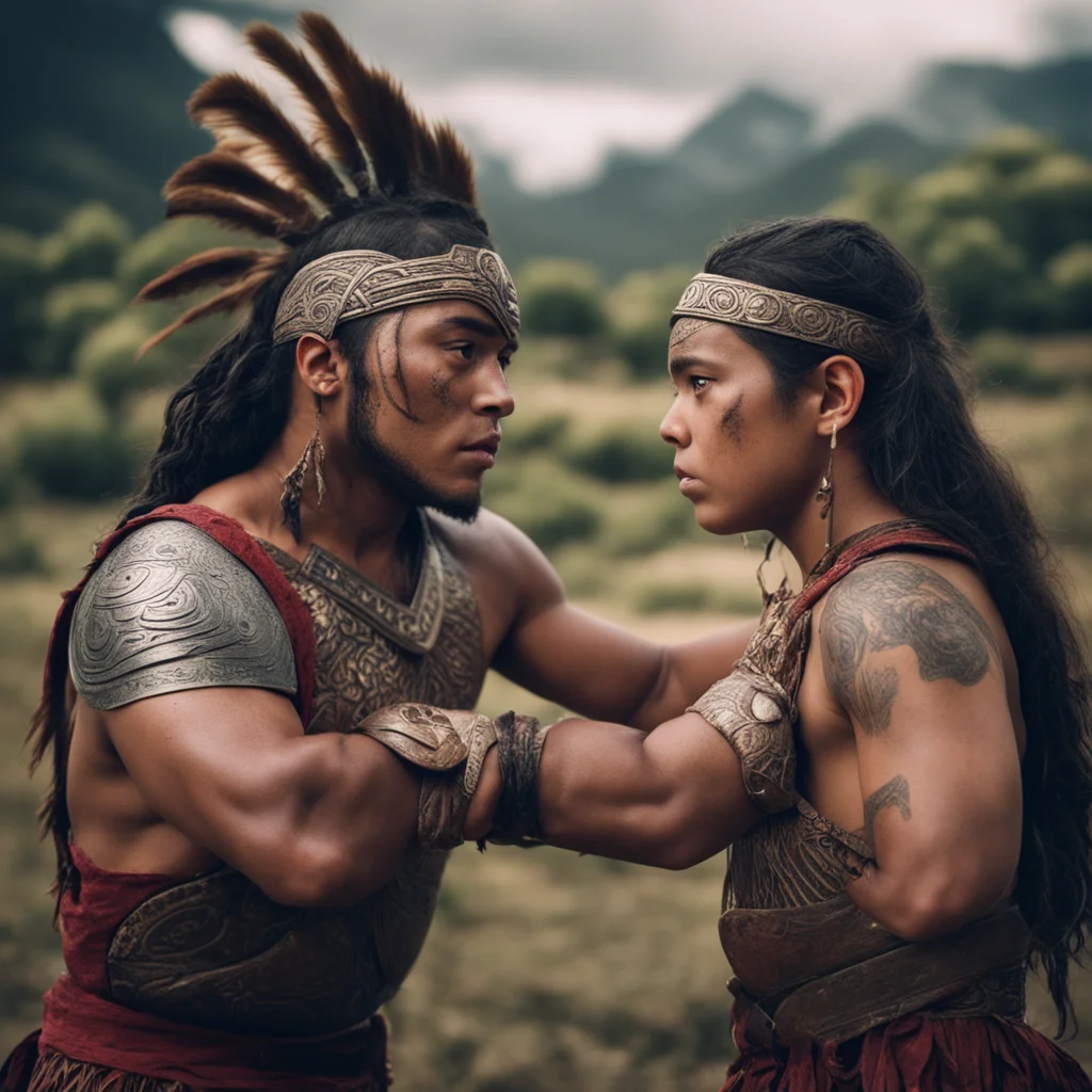 maori warrior shielding younger sister protective hero dramatic cinematic shot amazing awesome portrait 2