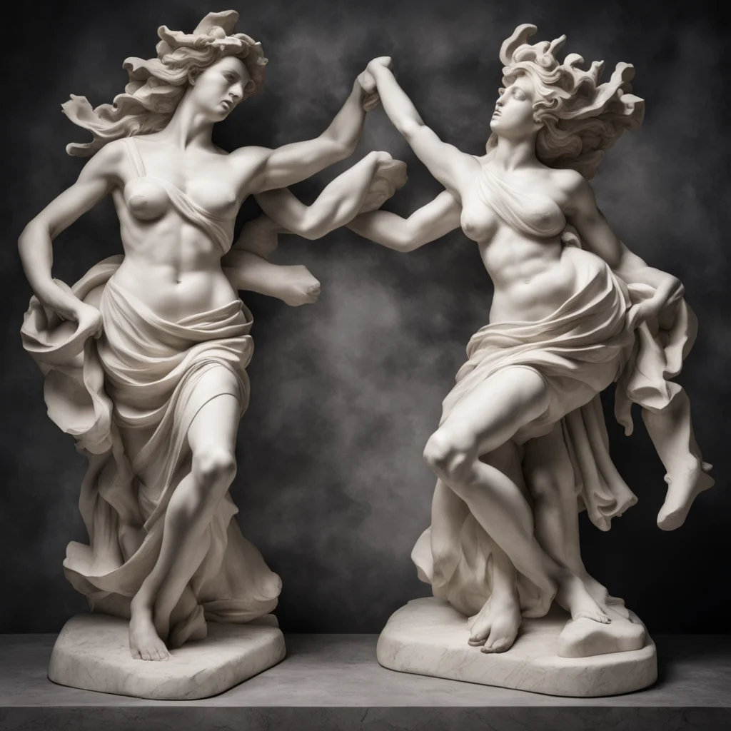 aimarble statues of greek goddesses fighting with pillows%2C dramatic lighting amazing awesome portrait 2