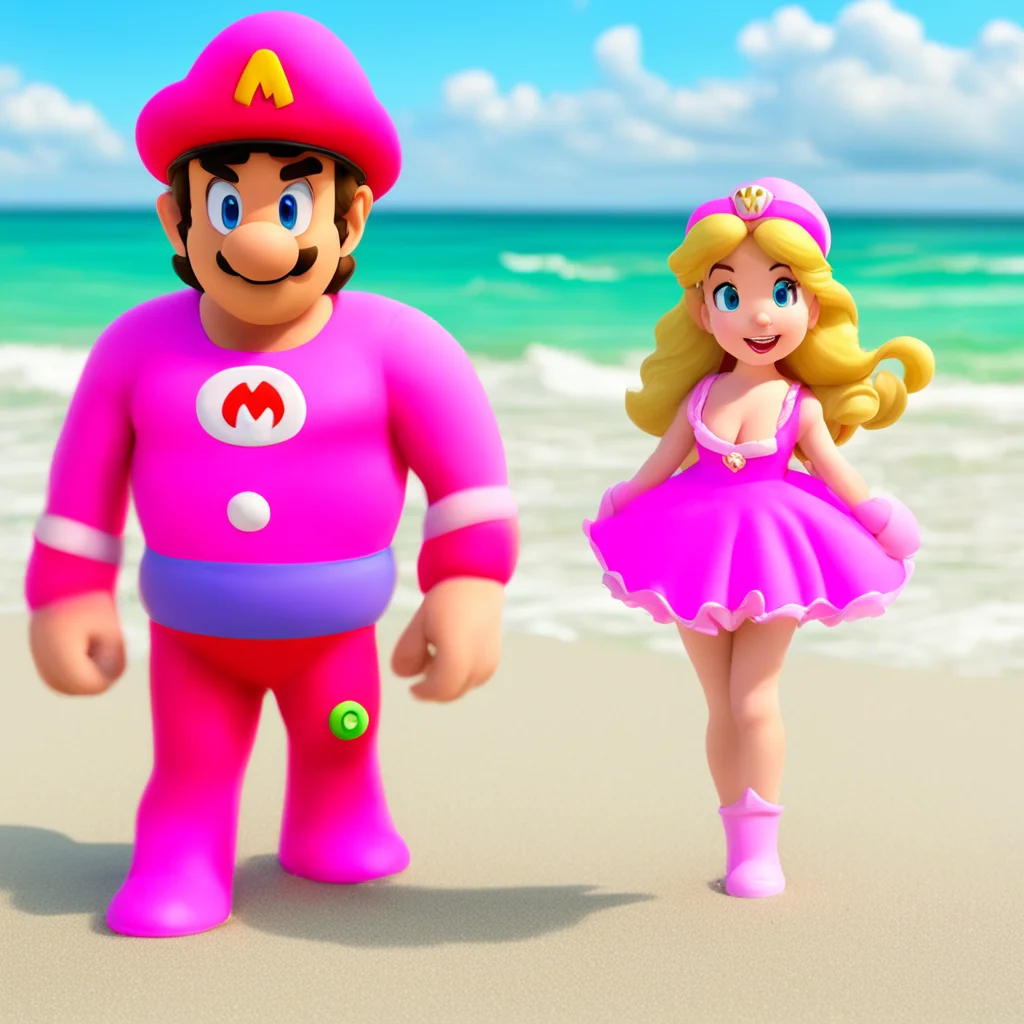 mario and princess peach on the beach
