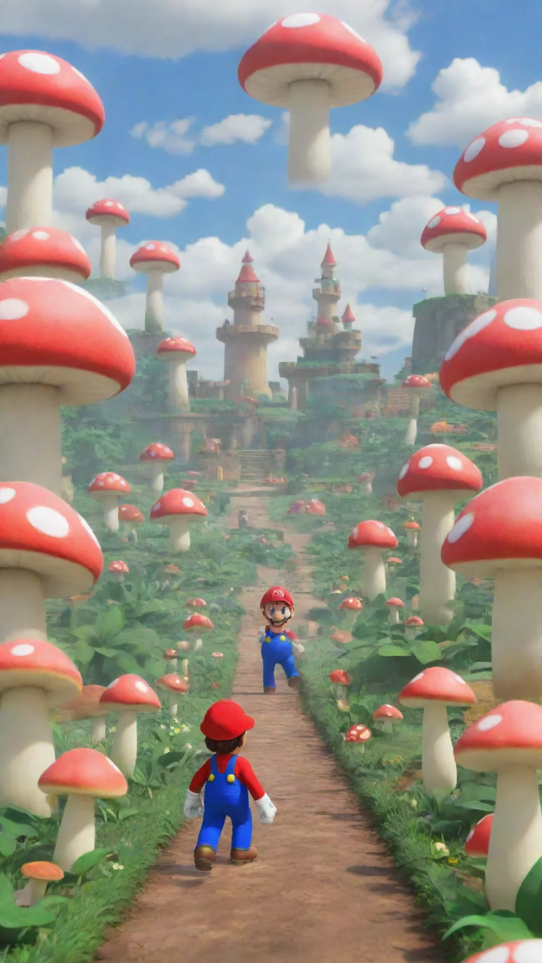 mario walking through the mushroom kingdom tall