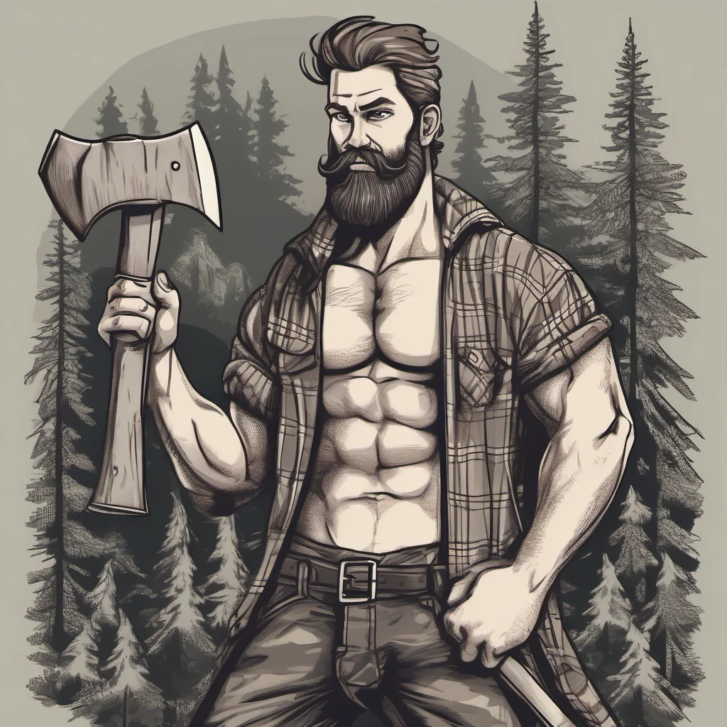 masculine lumberjack shirtless with axe beard and realistic hot