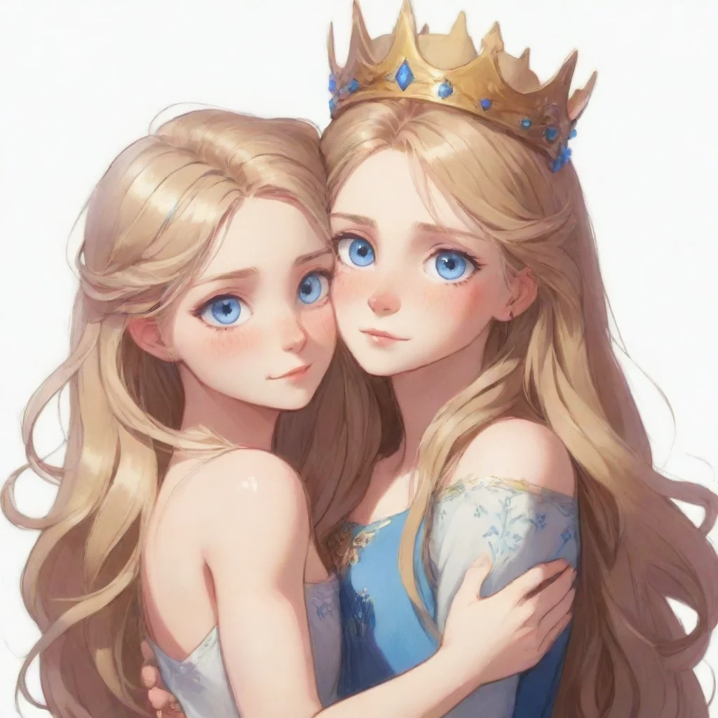 aimashle female character%2C long hair%2C slim%2C blue eyes%2C hugging lance crown%2C two marks