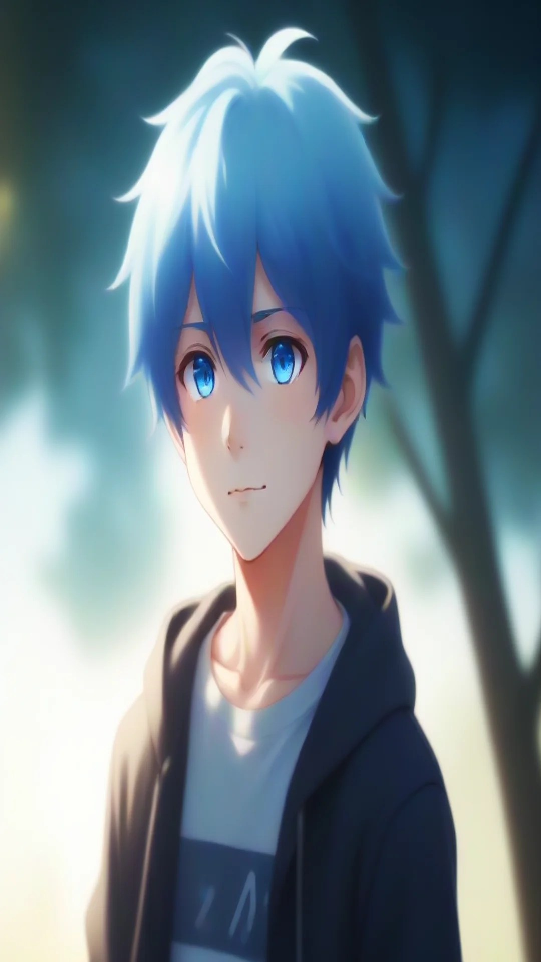 math sunlight simple anime boy blue hair bright blue eyes tall