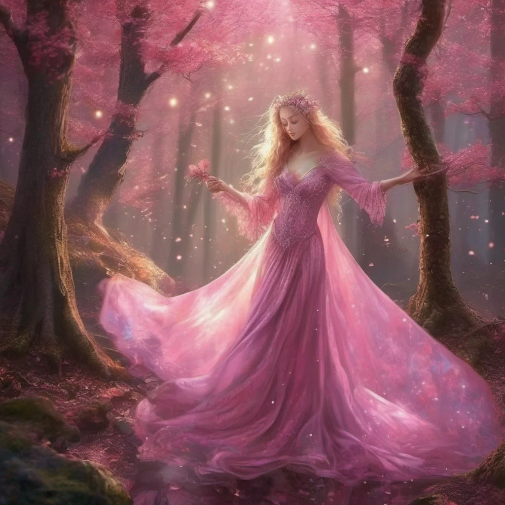 aimedieval fantasy art beauty grace magic sparkle glitter forest pink confident engaging wow artstation art 3