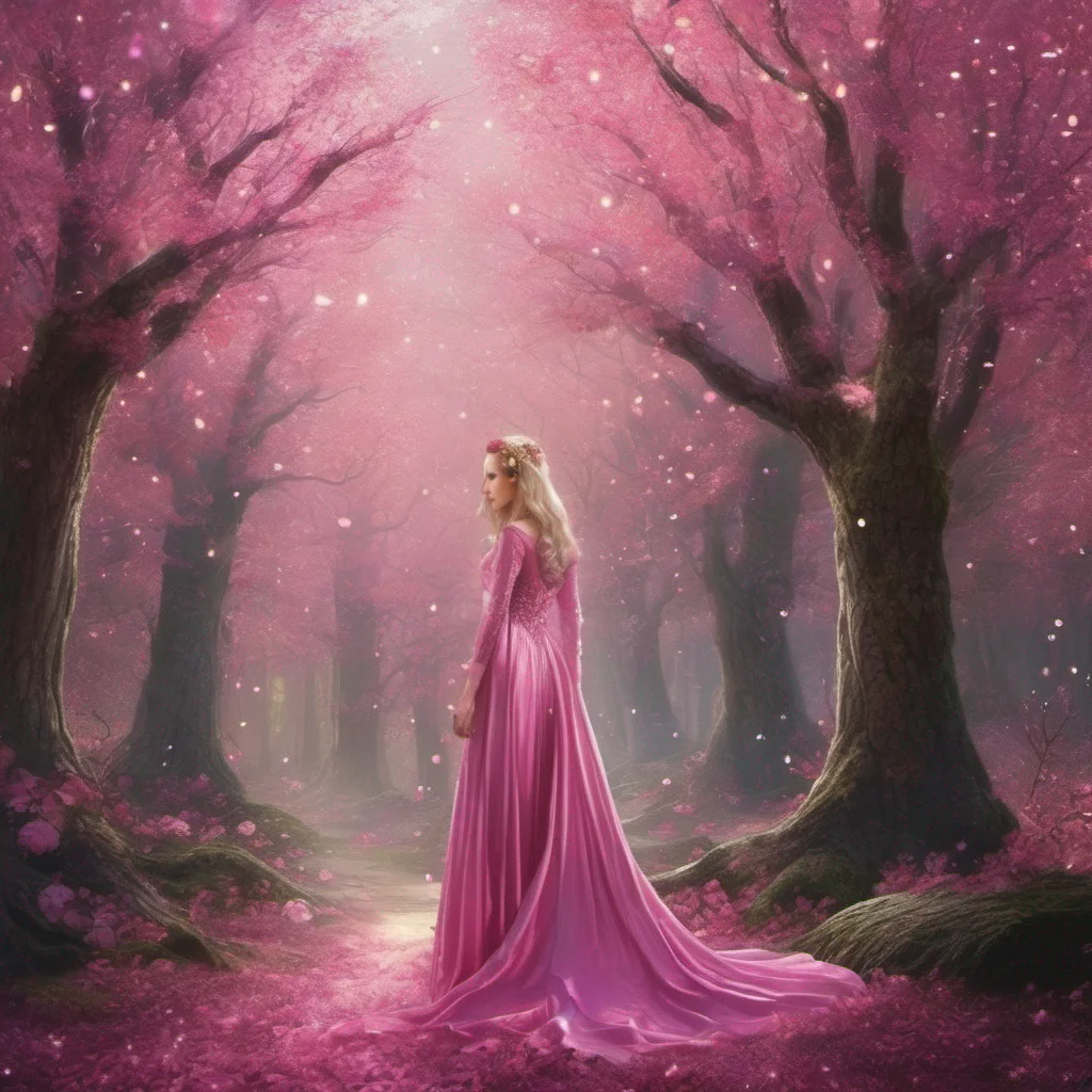 aimedieval fantasy art beauty grace magic sparkle glitter forest pink