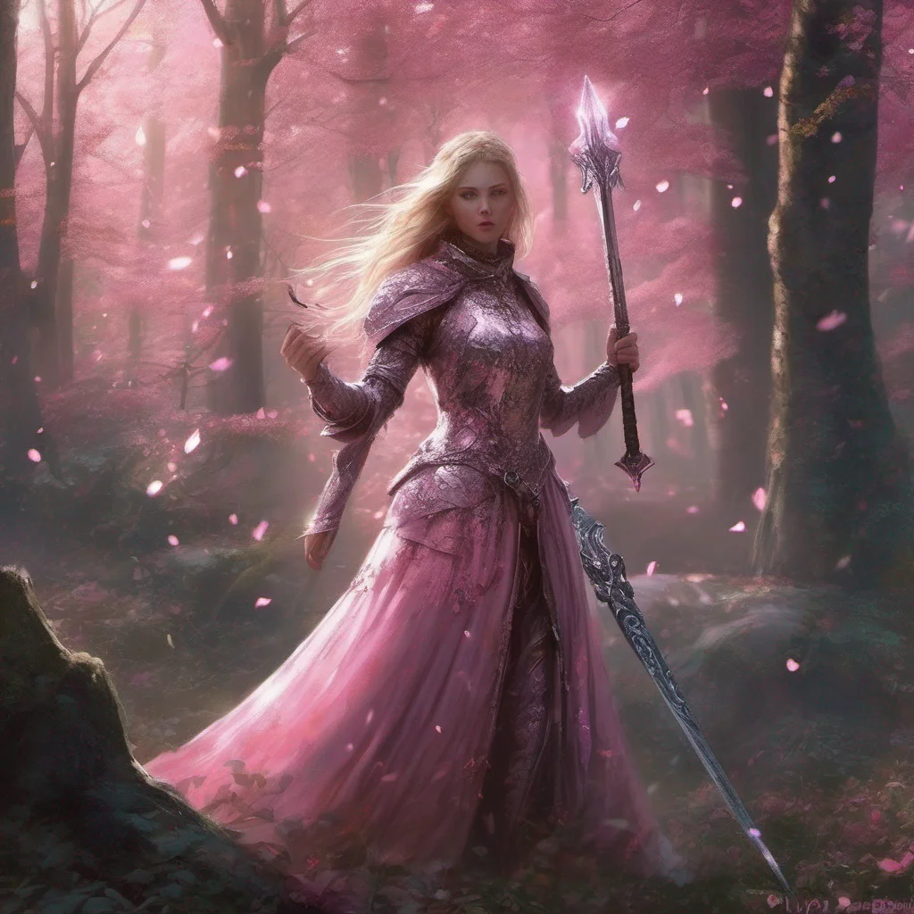 medieval fantasy art beauty grace magic sparkle staff weapon battle sword armor glitter forest pink amazing awesome portrait 2