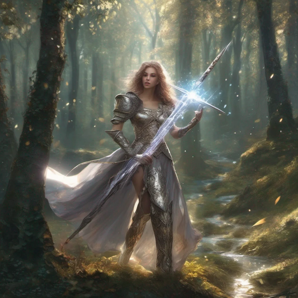 medieval fantasy art beauty grace magic sparkle staff weapon battle sword armor glitter forest