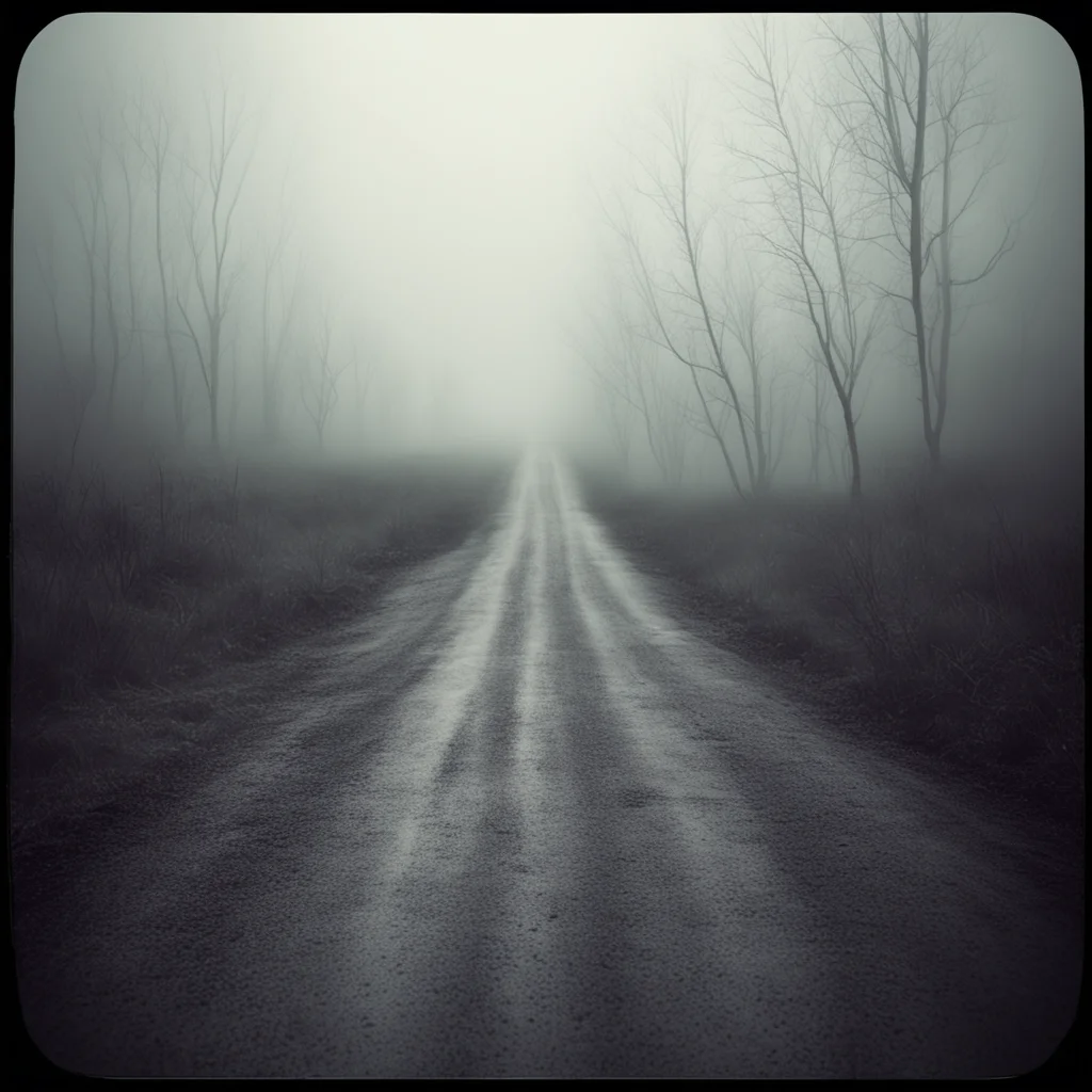 medium format art photo   ghost of girl  foggy muddy  mysterious winding road  uncanny night hipstamatic style good looking trending fantastic 1
