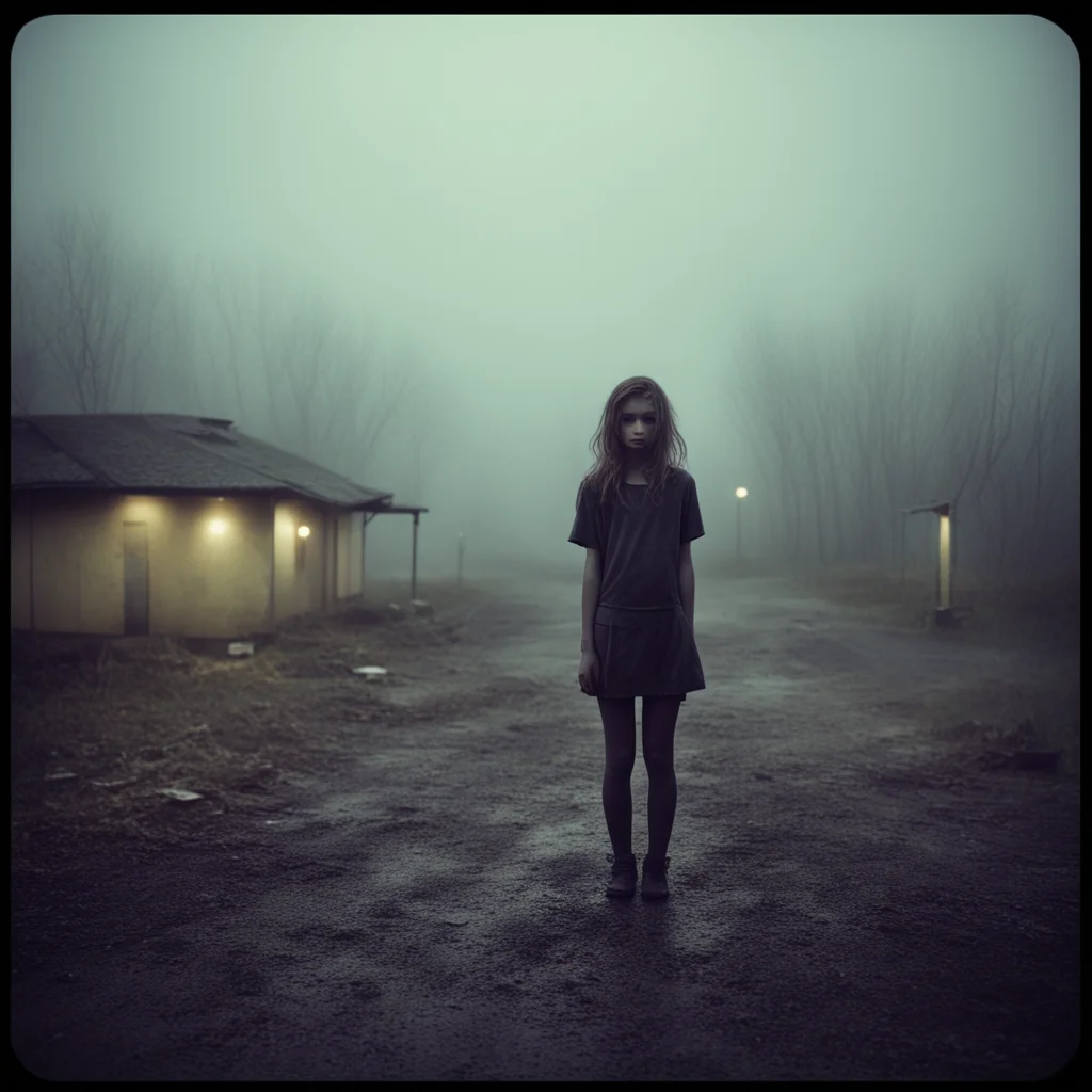 medium format art photo   lost  french girl    foggy muddy  mysterious motel  night hipstamatic style