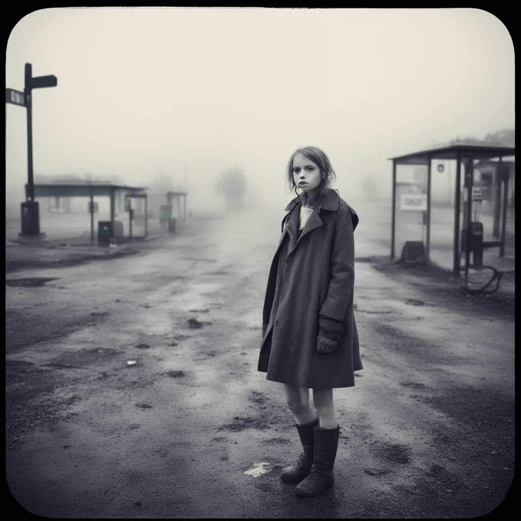medium format art photo   lost french girl    foggy muddy gas station mysterious hipstamatic style good looking trending fantastic 1