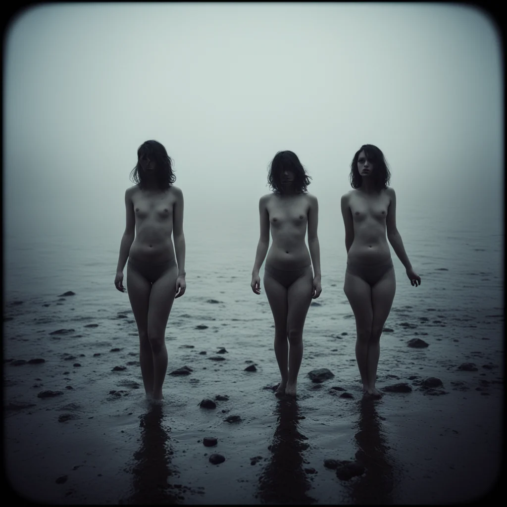 medium format art photo   sensual young angels at the  foggy muddy seaside mysterious still sea  uncanny night hipstamatic style confident engaging wow artstation art 3