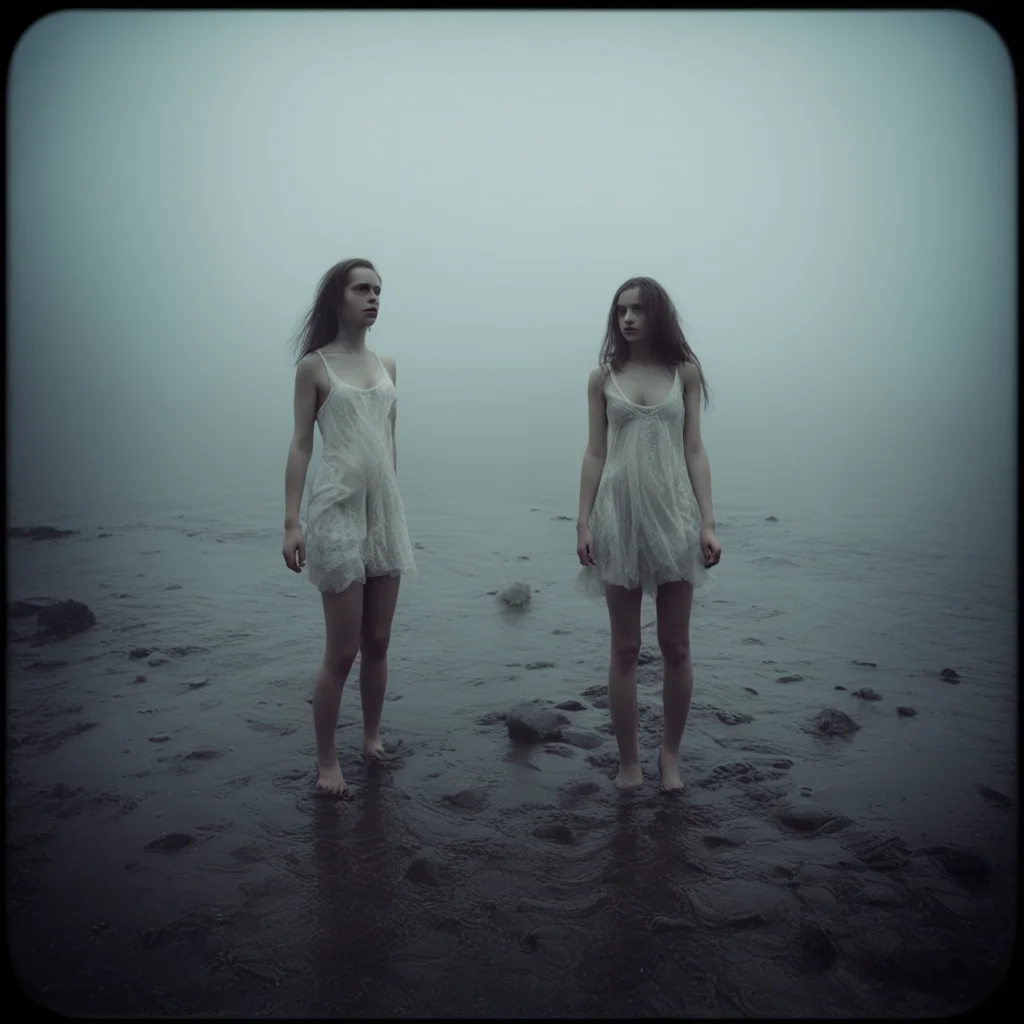 medium format art photo   sensual young angels at the  foggy muddy seaside mysterious still sea  uncanny night hipstamatic style good looking trending fantastic 1