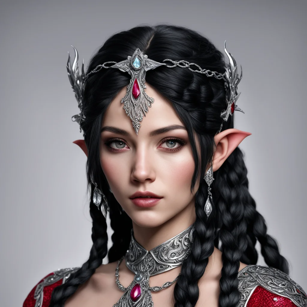 aimelian the maia with black hair with braids wearing silver elven circlet with diamonds and rubies amazing awesome portrait 2