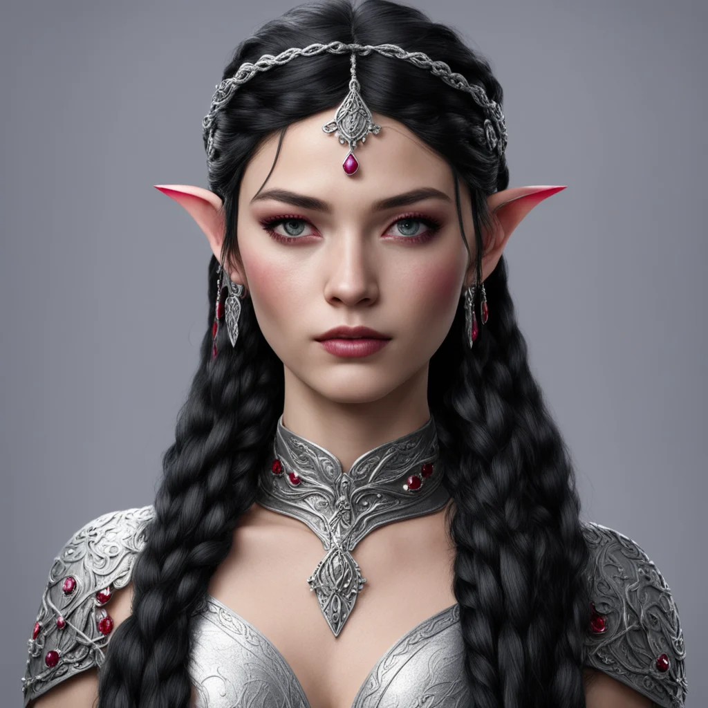 aimelian the maia with black hair with braids wearing silver elven circlet with diamonds and rubies confident engaging wow artstation art 3