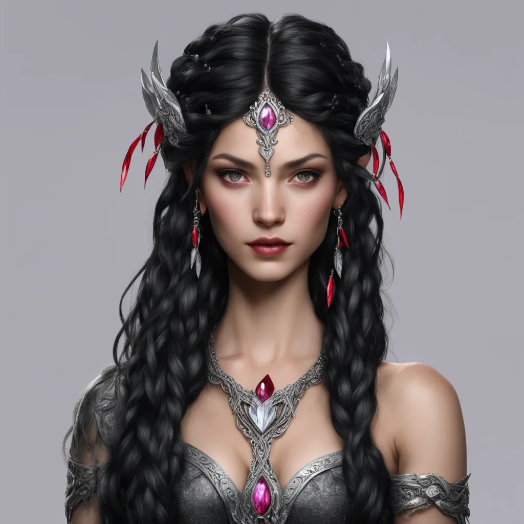 melian the maia with black hair with braids wearing silver elven circlet with diamonds and rubies good looking trending fantastic 1