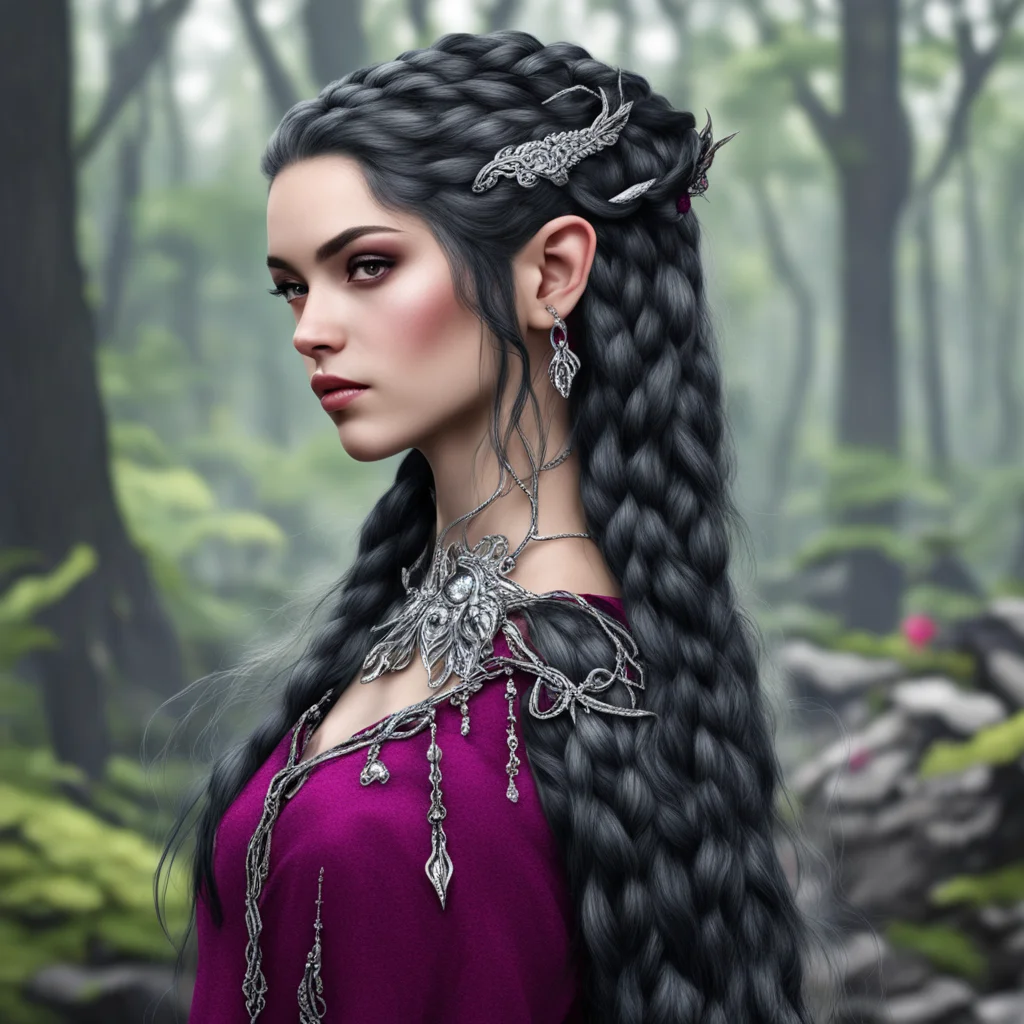 aimelian the maia with black hair with braids wearing silver elven hair forks with diamonds and rubies confident engaging wow artstation art 3