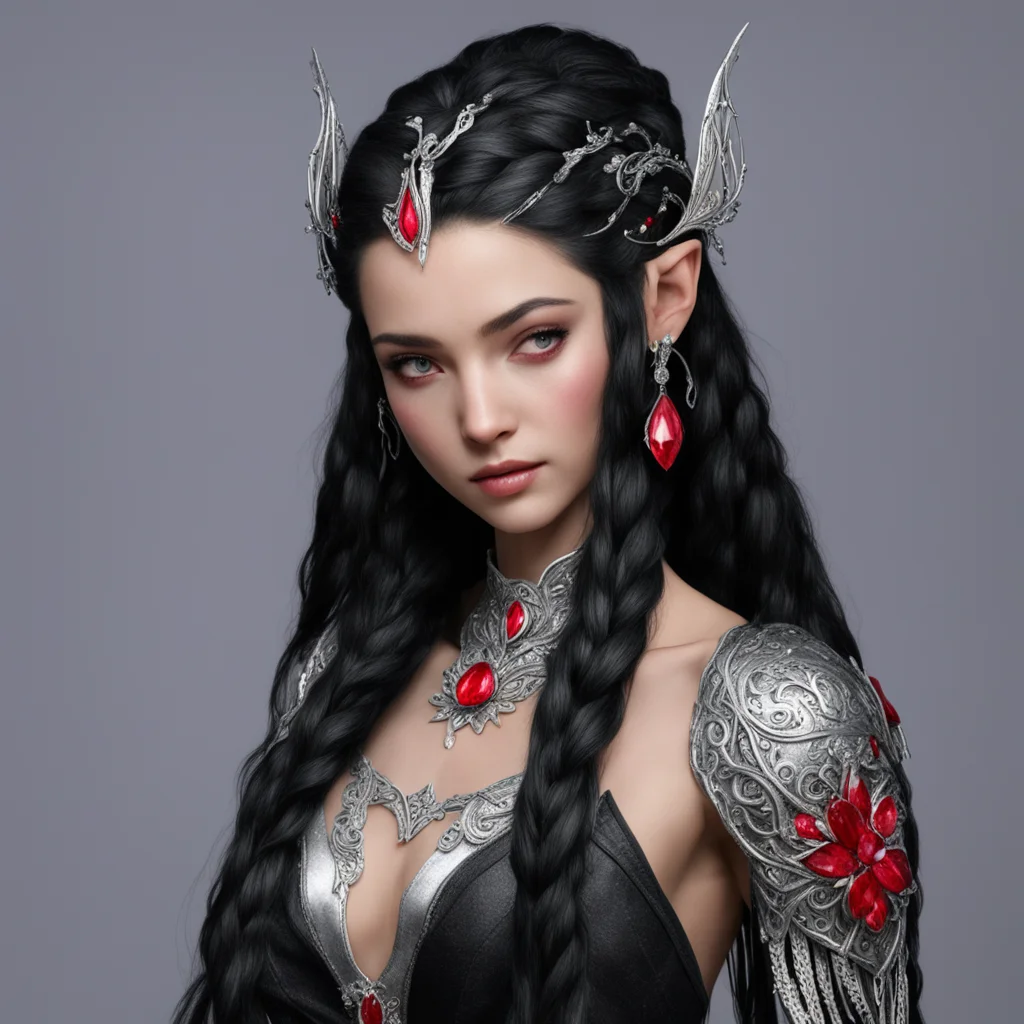 aimelian the maia with black hair with braids wearing silver elven hair forks with diamonds and rubies good looking trending fantastic 1