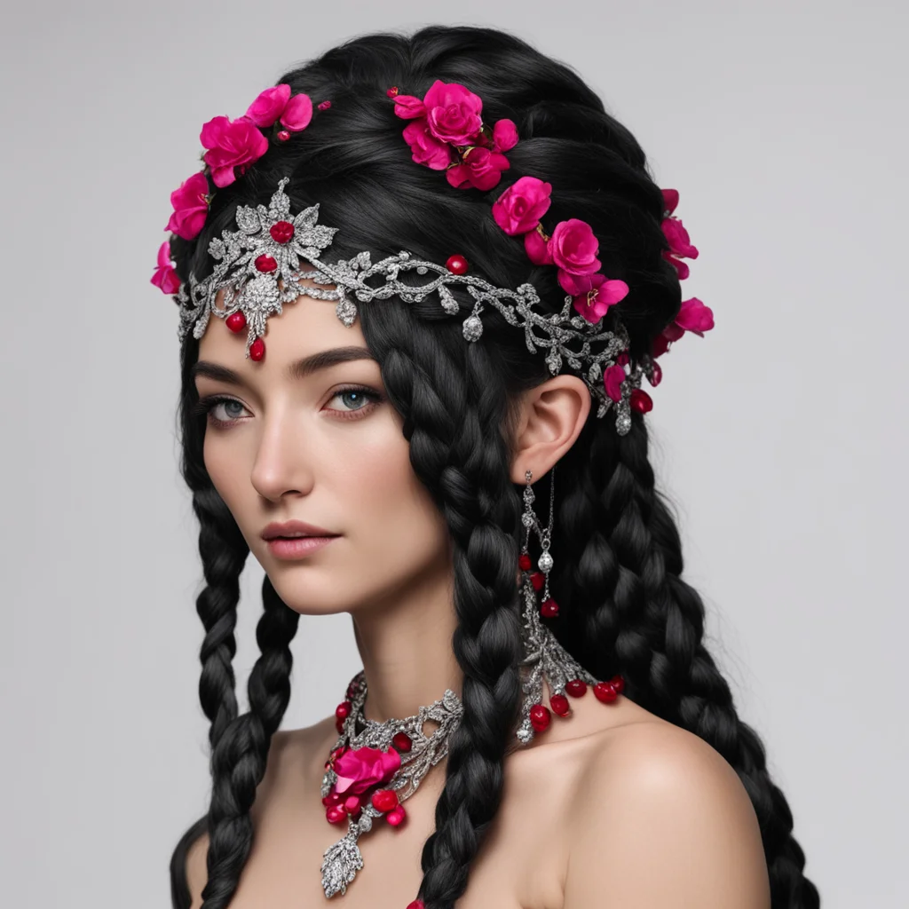 aimelian the maia with black hair with braids wearing small silver flower circlet with rubies and diamonds amazing awesome portrait 2