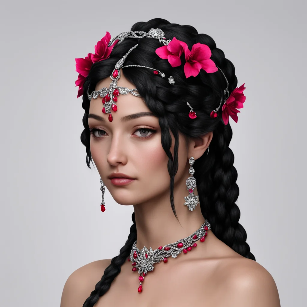 melian the maia with black hair with braids wearing small silver flower circlet with rubies and diamonds confident engaging wow artstation art 3