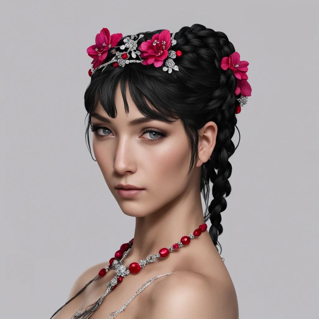 aimelian the maia with black hair with braids wearing small silver flower circlet with rubies and diamonds good looking trending fantastic 1