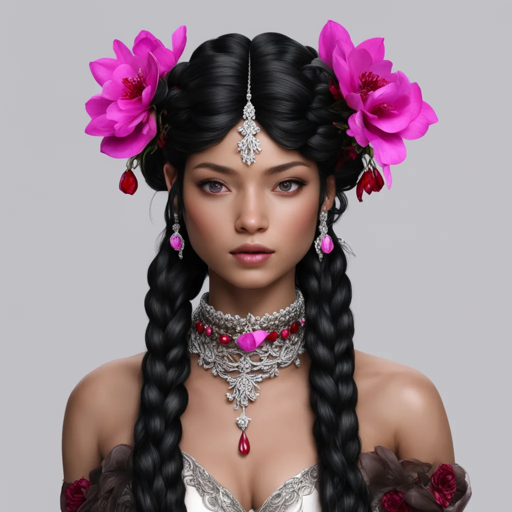 aimelian the maia with black hair with braids wearing small silver flower circlet with rubies and diamonds