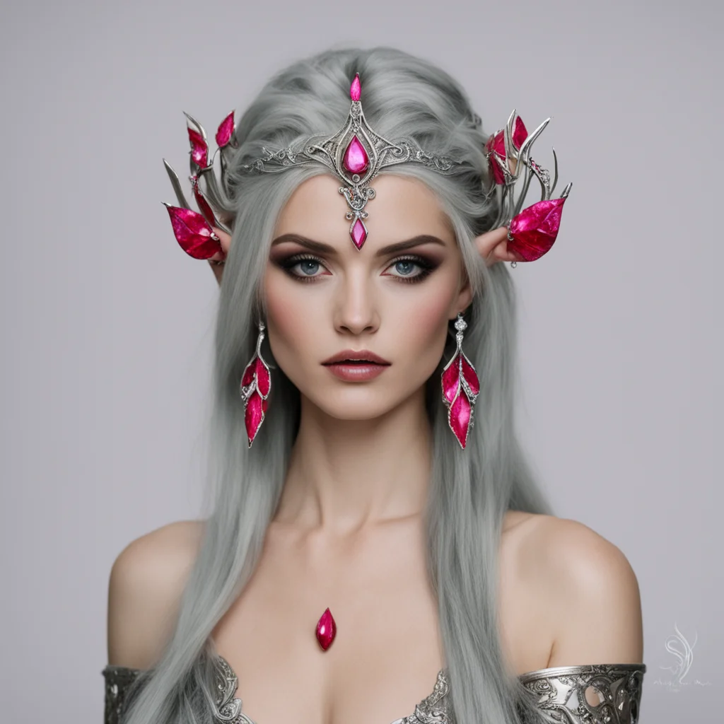 aimelina the maia wearing silver elven hair forks with diamonds and rubies amazing awesome portrait 2