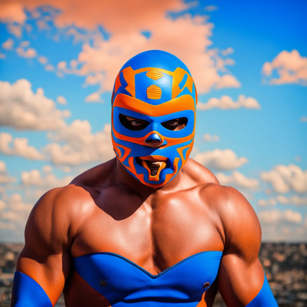 mexican lucha libre wrestler with mask orange and blue sky good looking trending fantastic 1