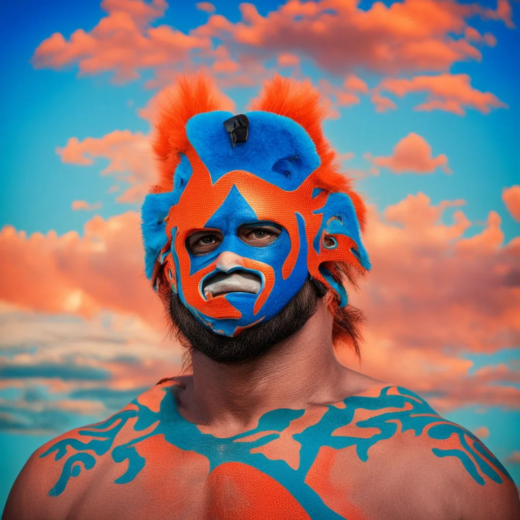 aimexican lucha libre wrestler with mask orange and blue sky