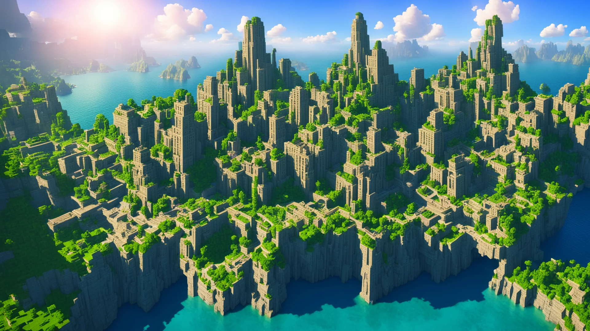 aiminecraft epic city on cliffs water surrounding%2C giant magic city confident engaging wow artstation art 3 wide