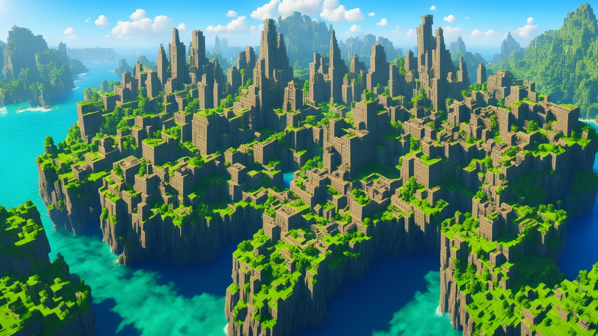 aiminecraft epic city on cliffs water surrounding%2C giant magic city good looking trending fantastic 1 wide