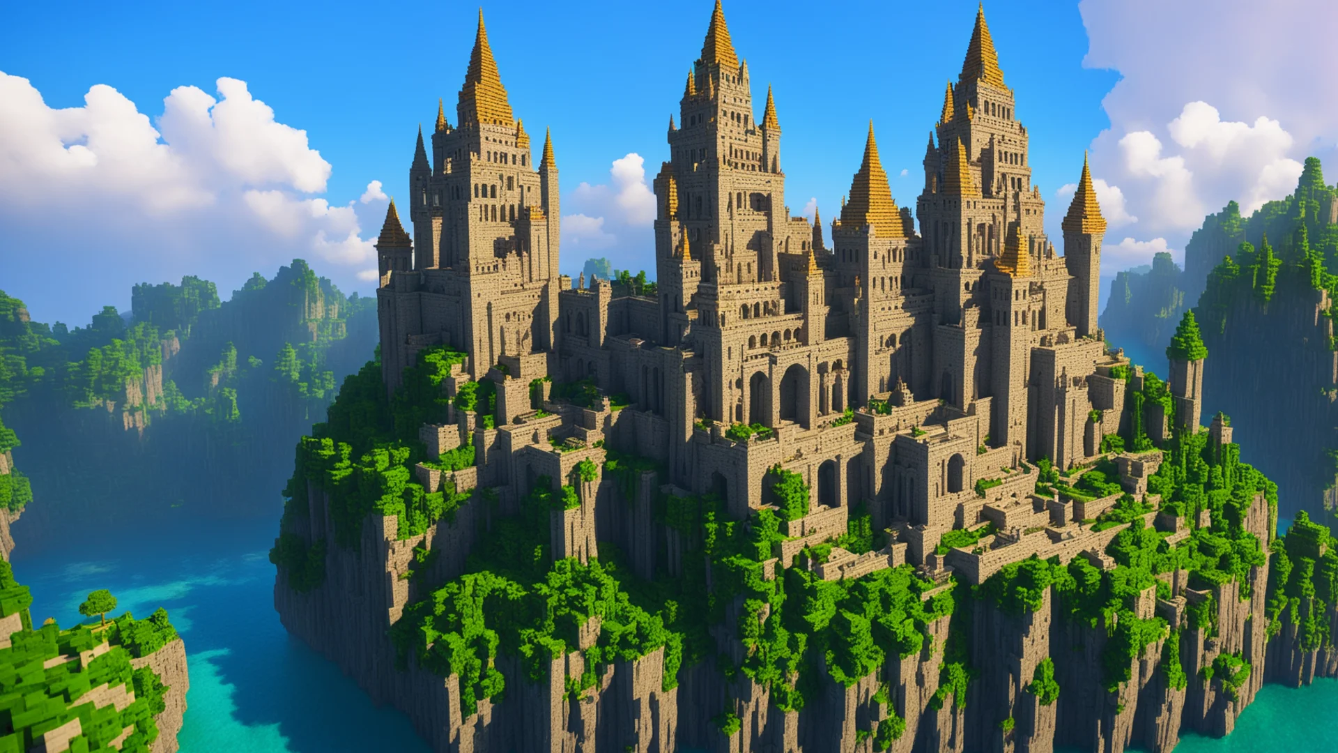 aiminecraft epic temples on cliffs%2C giant magic castle amazing awesome portrait 2 wide