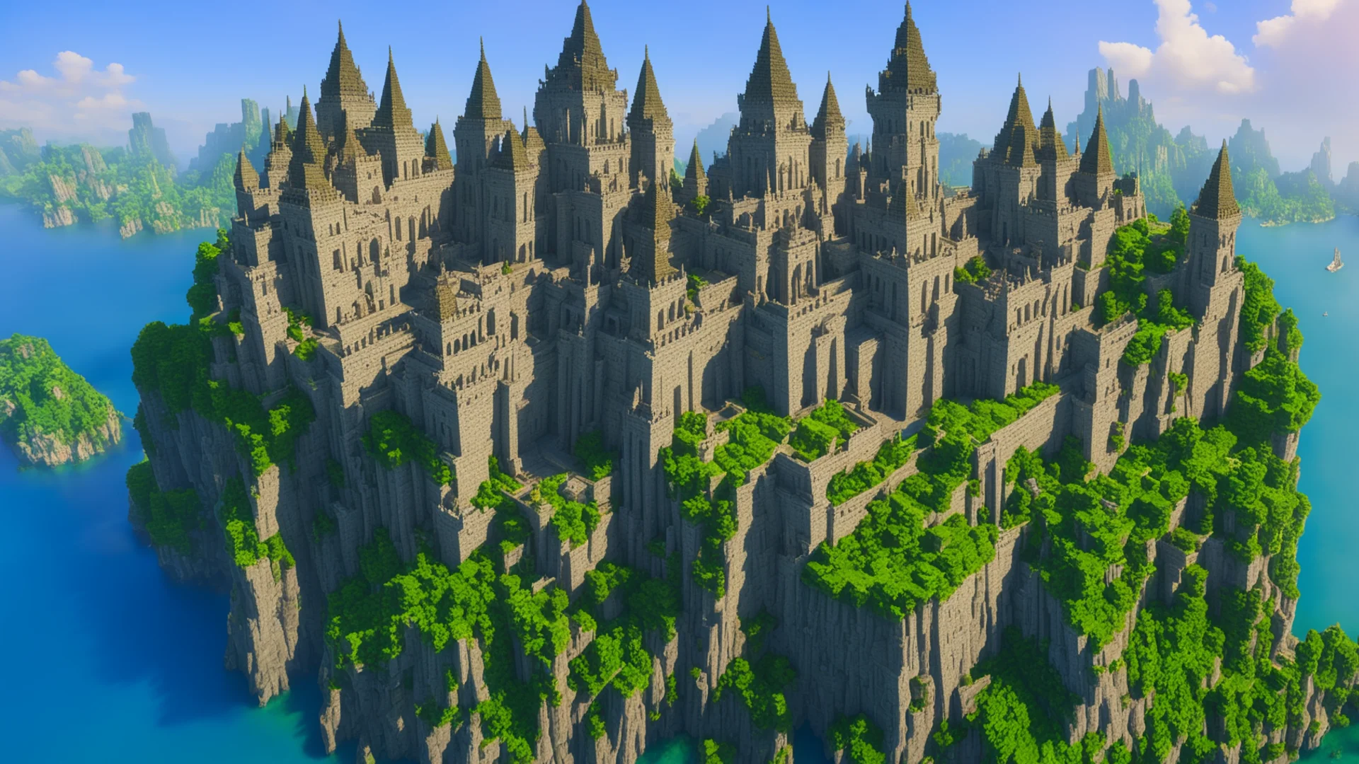 aiminecraft epic temples on cliffs%2C giant magic castle wide