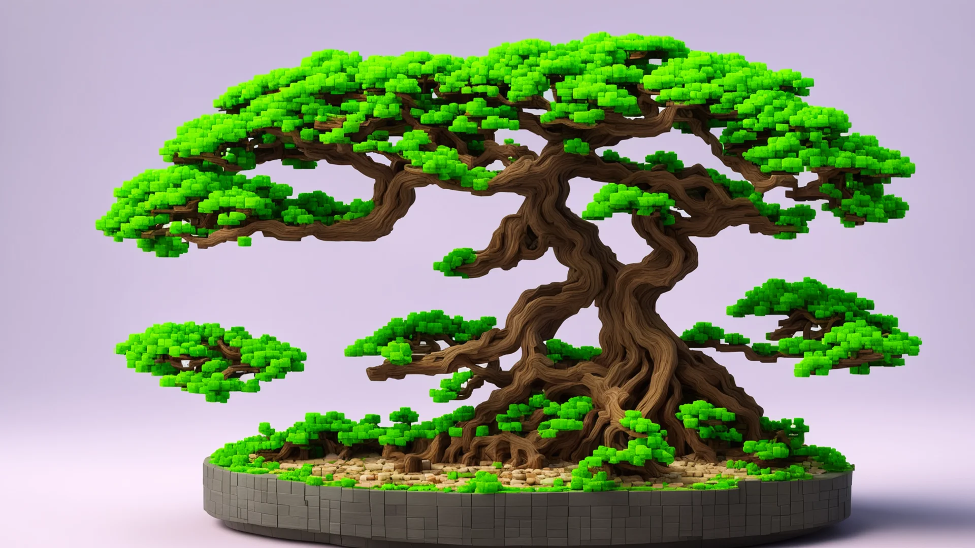 aiminiature 3d voxel art of a bonsai tree%2C ultra realistic wide