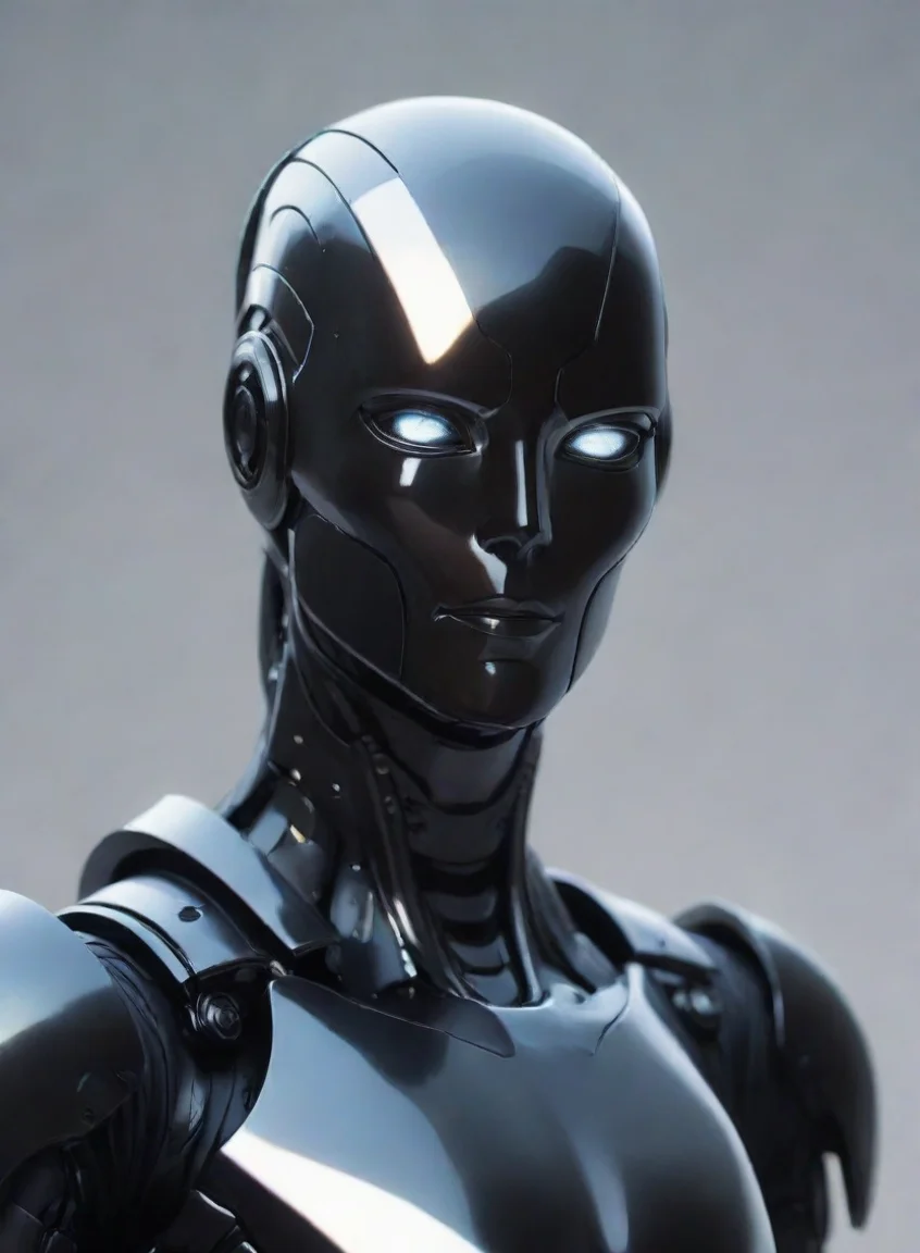 aiminimalist futuristic portrait of an ai bot%2C pearlescent black armor%2C soft clean background epic warrior hd portrait43