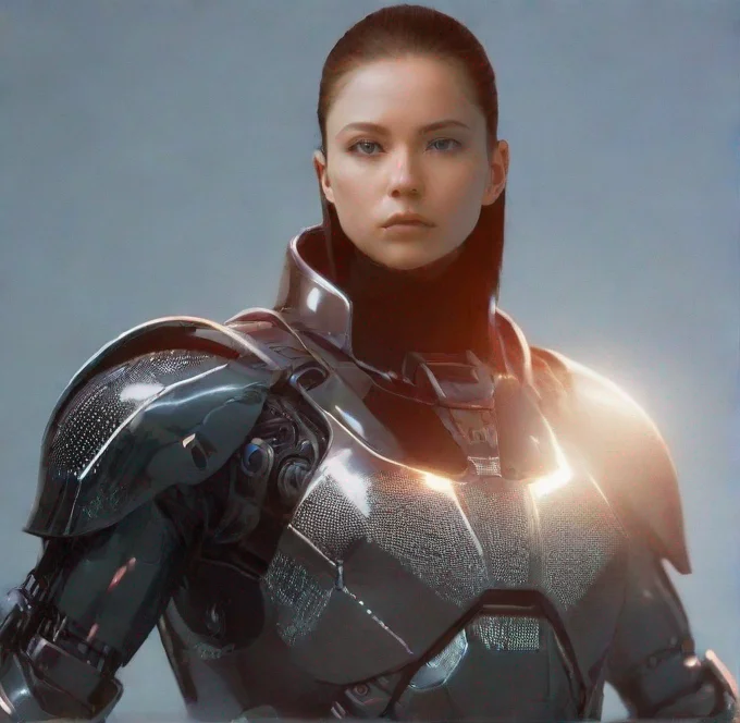 aiminimalist futuristic portrait of an ai bot%2C pearlescent black armor%2C soft clean background epic warrior hd