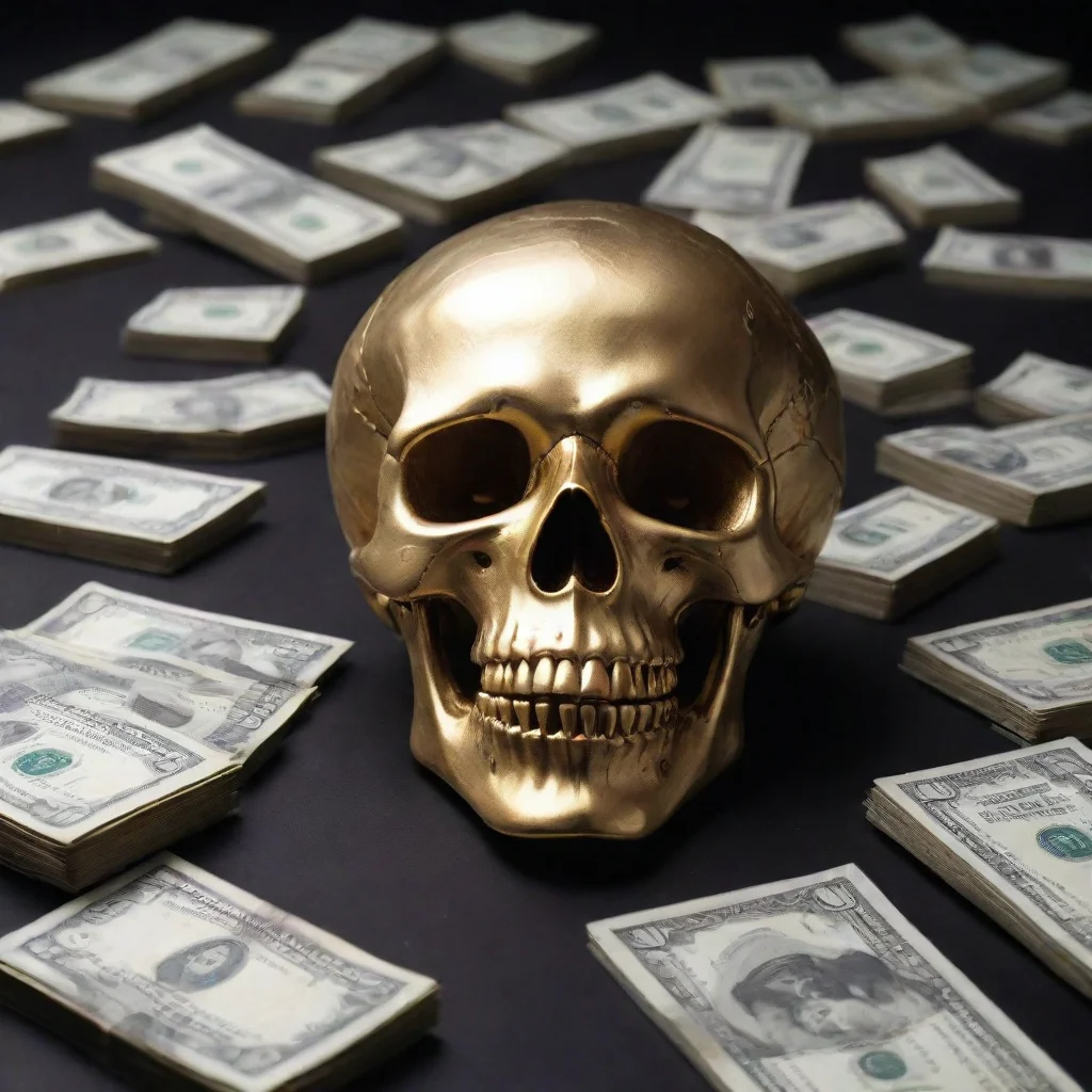 money that is a gold skull on a black background   and has 1000 in the corner inside the money